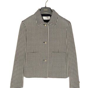 Dior 2023 Black Ivory Houndstooth Pearl Button Jacket